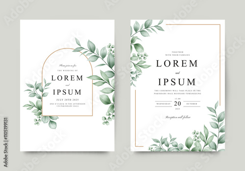 Greenery watercolor set elegant wedding invitation template