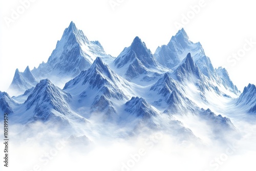Wallpaper Mural A majestic view of snow covered mountain peaks with sharp ridges and misty clouds enveloping their bases Torontodigital.ca