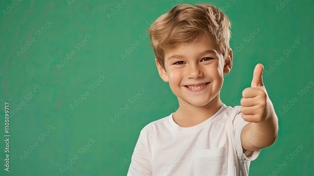 Smiling young boy giving thumbs up, on a solid color background. Smiling young boy giving thumbs up, on a solid color background.
