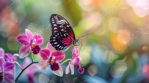 Wallpaper Mural The anggrek flower, with its delicate petals, attracts butterflies that flutter gracefully around it. Its vibrant colors and fragrance create a serene, enchanting atmosphere in nature. Torontodigital.ca