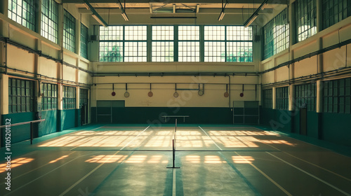 Shuttlecock at the corner of a badminton court during play. AI generative photo