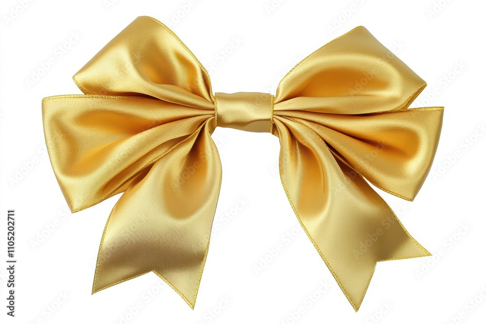 A shiny gold ribbon tied into an elegant bow with flowing tails A shiny gold ribbon tied into an elegant bow with flowing tails