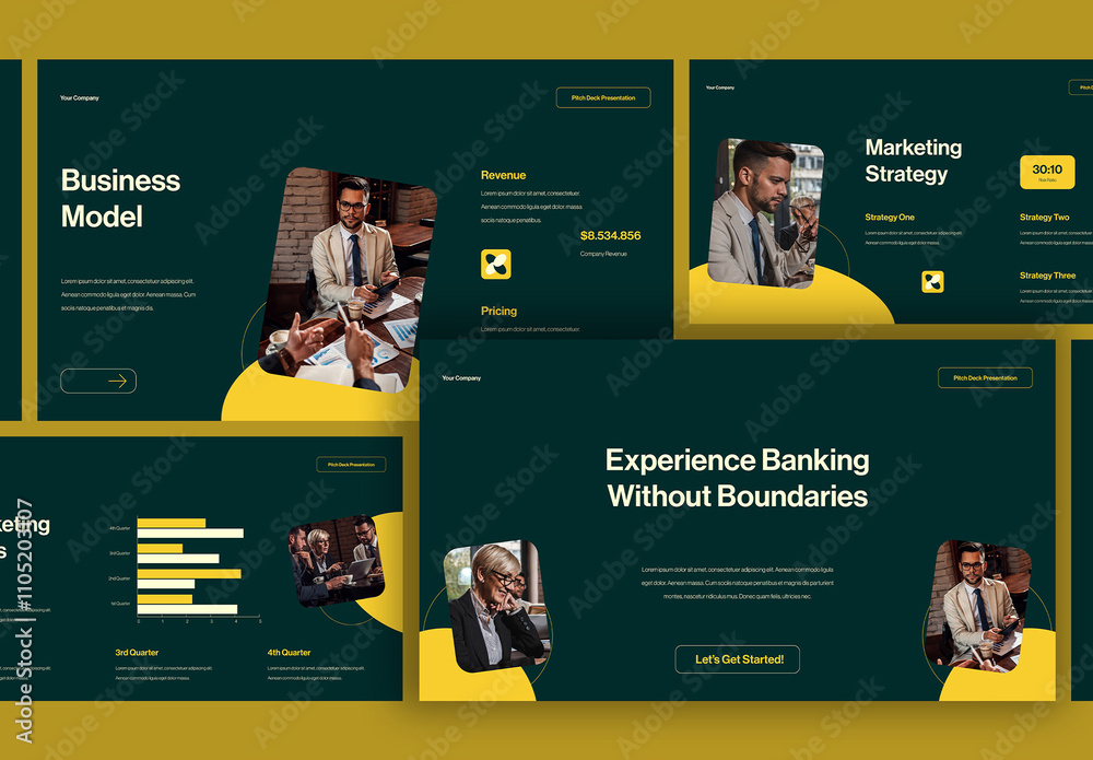 Dark Green Yellow Creative Digital Bank Company Pitch Deck Presentation ...