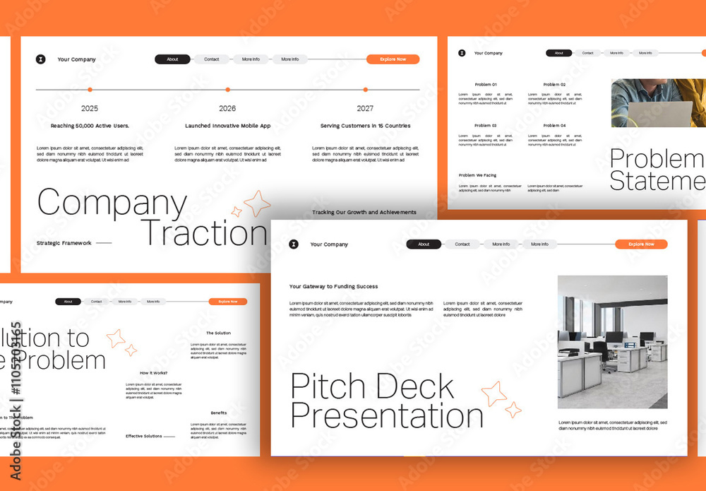 Orange White Modern Pitch Deck Presentation Stock Template | Adobe Stock
