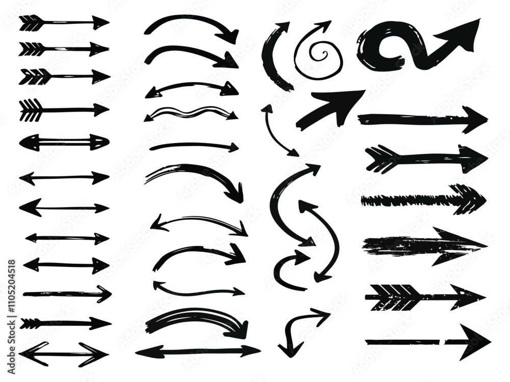 Grunge Arrow Vector Collection Hand-Drawn Brush Paint and Pencil-Style Directional Arrow Illustrations set Grunge Arrow Vector Collection Hand-Drawn Brush Paint and Pencil-Style Directional Arrow Illustrations set