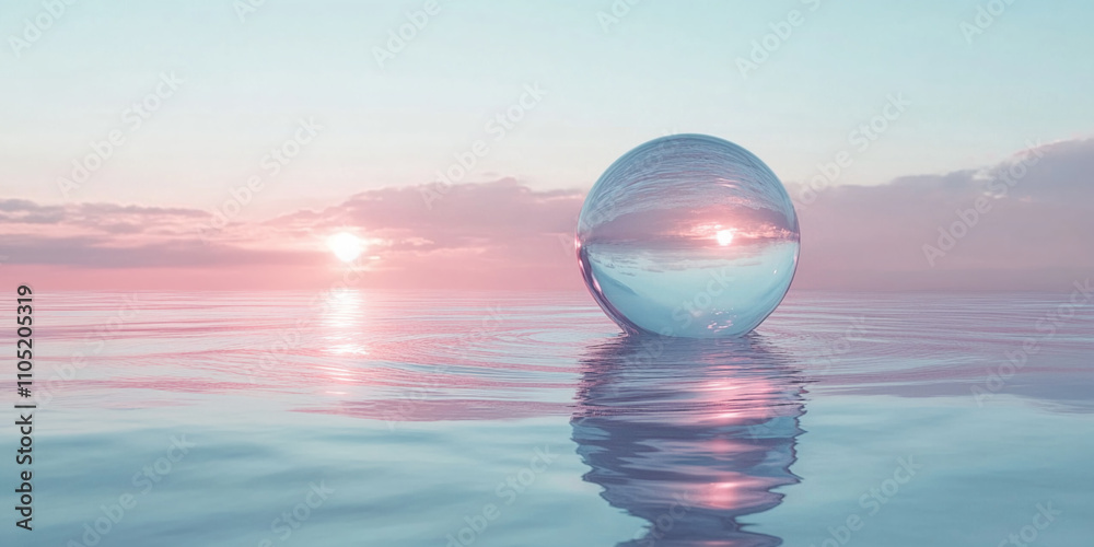 Large glass ball in water close up Large glass ball in water close up