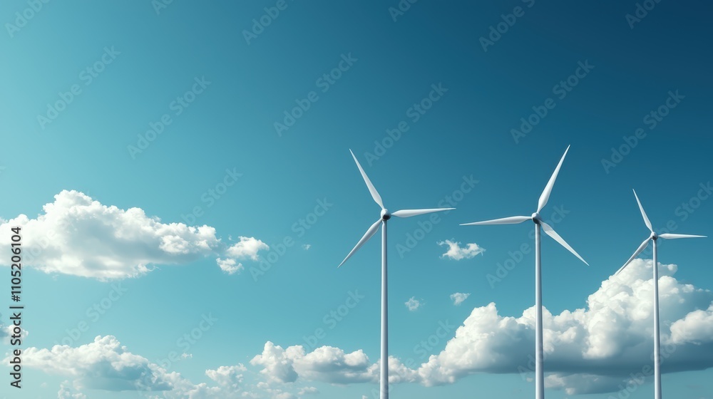 Fototapeta premium Futuristic Urban Landscape with Wind Turbines Blending into Skyscrapers for Sustainable Energy