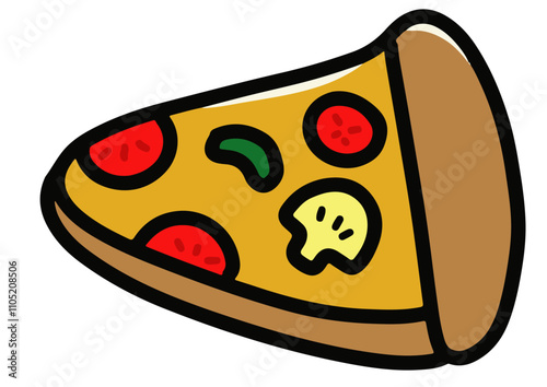 Illustration of Pizza with Pepperoni and Mushroom Topping