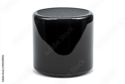 Black cylindrical wireless smart speaker with voice control Isolated on a white background