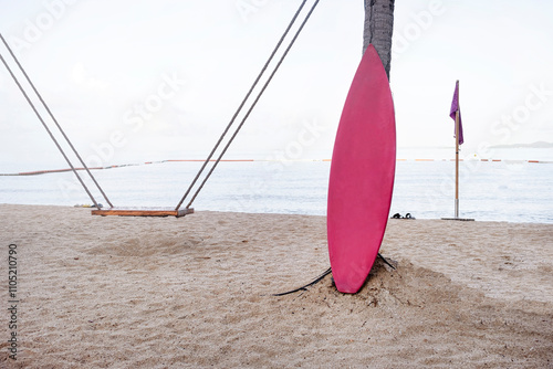 Photography surf board on the beach for mockup design