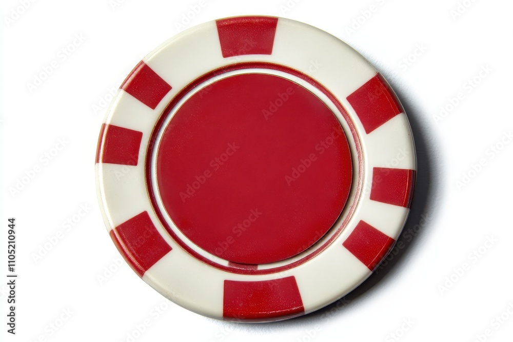 Casino poker chip red and white circular detailed texture gambling token high resolution
