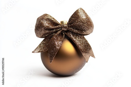 Christmas ornament gold bauble glittery bronze bow festive decoration matte finish photo