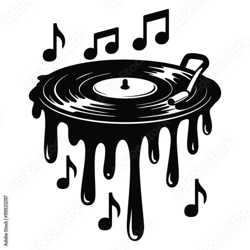 Melting Vinyl Record with Music Notes