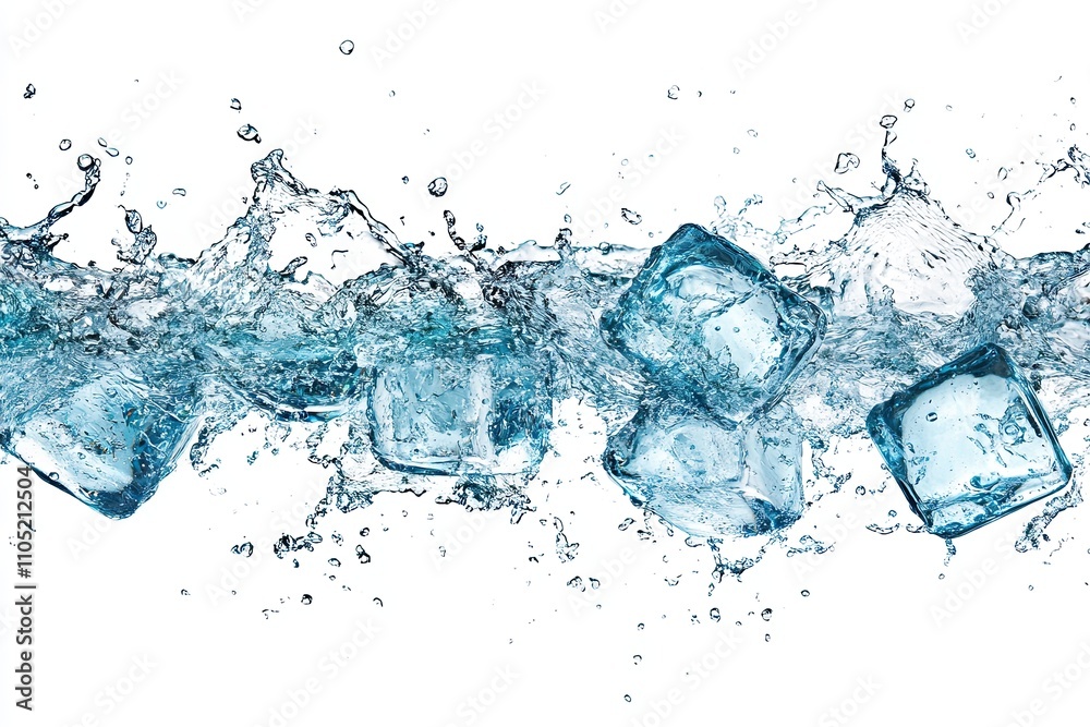 ice cubes with water splash isolated on white background. ice cubes with water splash isolated on white background.