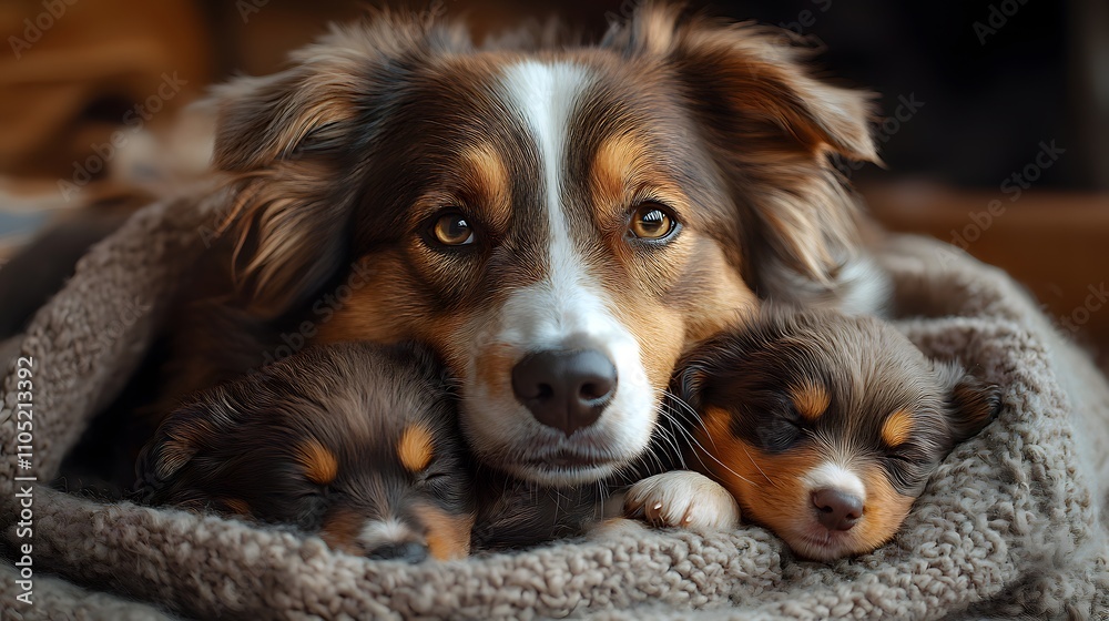 Adorable puppies of mixed breed curled up together in a cozy soft blanket taking a peaceful nap and resting comfortably The dogs appear content relaxed and in a state of calm and comfort Adorable puppies of mixed breed curled up together in a cozy soft blanket taking a peaceful nap and resting comfortably The dogs appear content relaxed and in a state of calm and comfort
