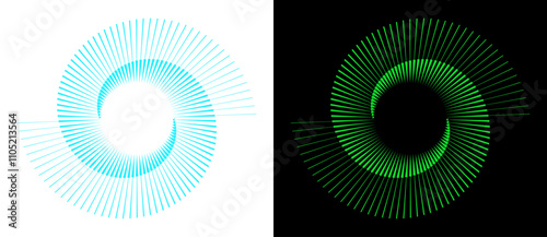 Spiral with green and blue colors lines as dynamic abstract vector background or logo or icon. Yin and Yang symbol.