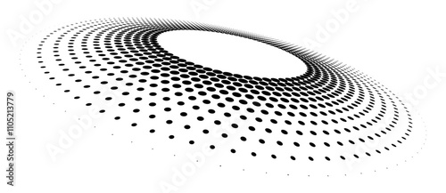 Abstract halftone dotted circles advertising background. Optical illusion effect. Black creative halftone circle polka dots vector in perspective view.