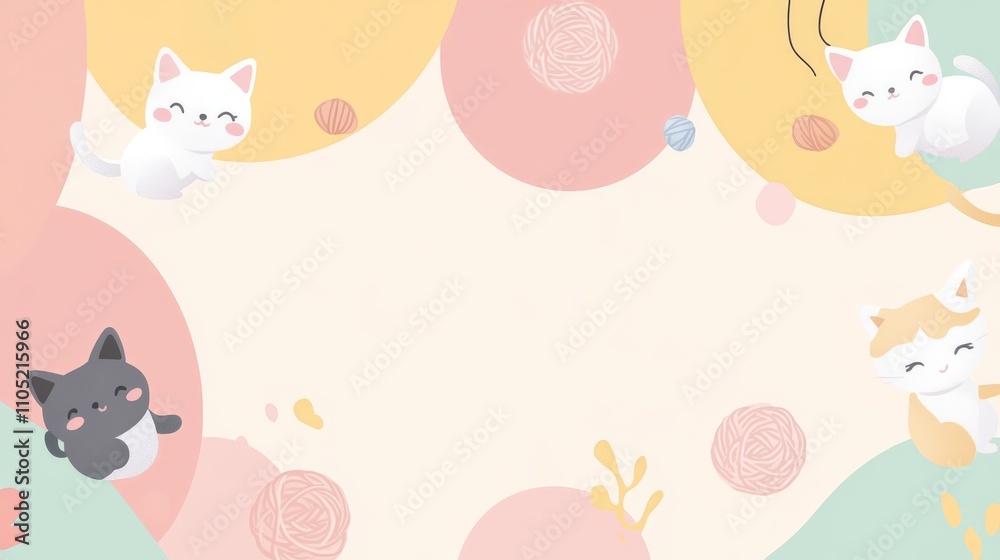 Cute Cartoon Kittens Playful Background Template Cute Cartoon Kittens Playful Background Template