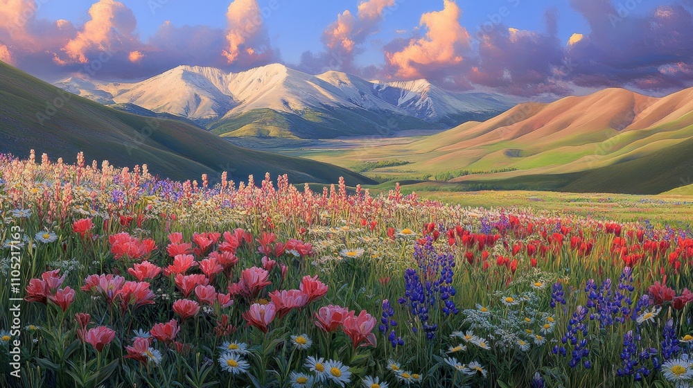 Obraz premium Vibrant Spring Landscape with Colorful Wildflowers