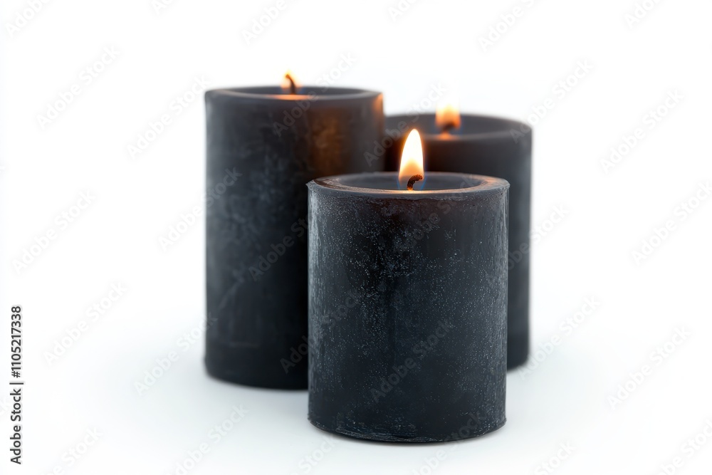 Elegant black candles glowing warmly in the dark creating a soothing and romantic Elegant black candles glowing warmly in the dark creating a soothing and romantic