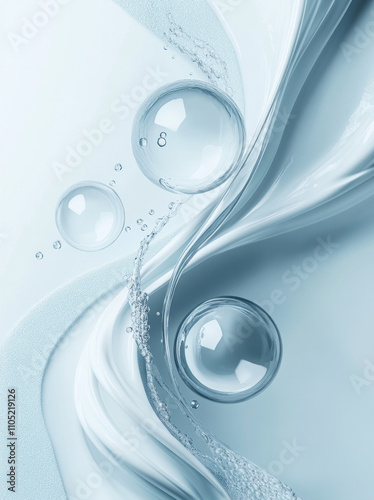 Elegant cosmetic poster with water elements and bubbles AI generative. photo