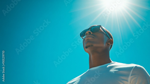 Confident man under a blue sky, symbolizing ozone protection AI generative photo