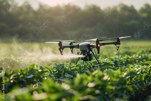 Drone flying in sky over beautiful nature during observation from top