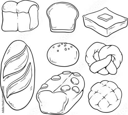 bread food sketch separated on white. Vector drawing of White, usually known in Europe, America. Food illustration series.	