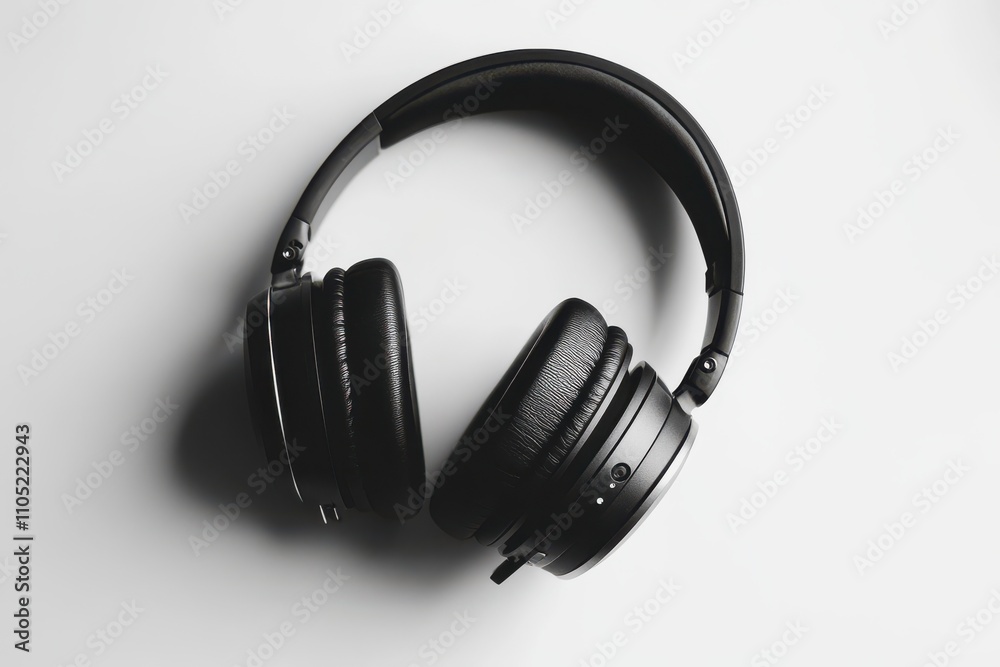 High quality black wireless headphones Isolated on a white background High quality black wireless headphones Isolated on a white background