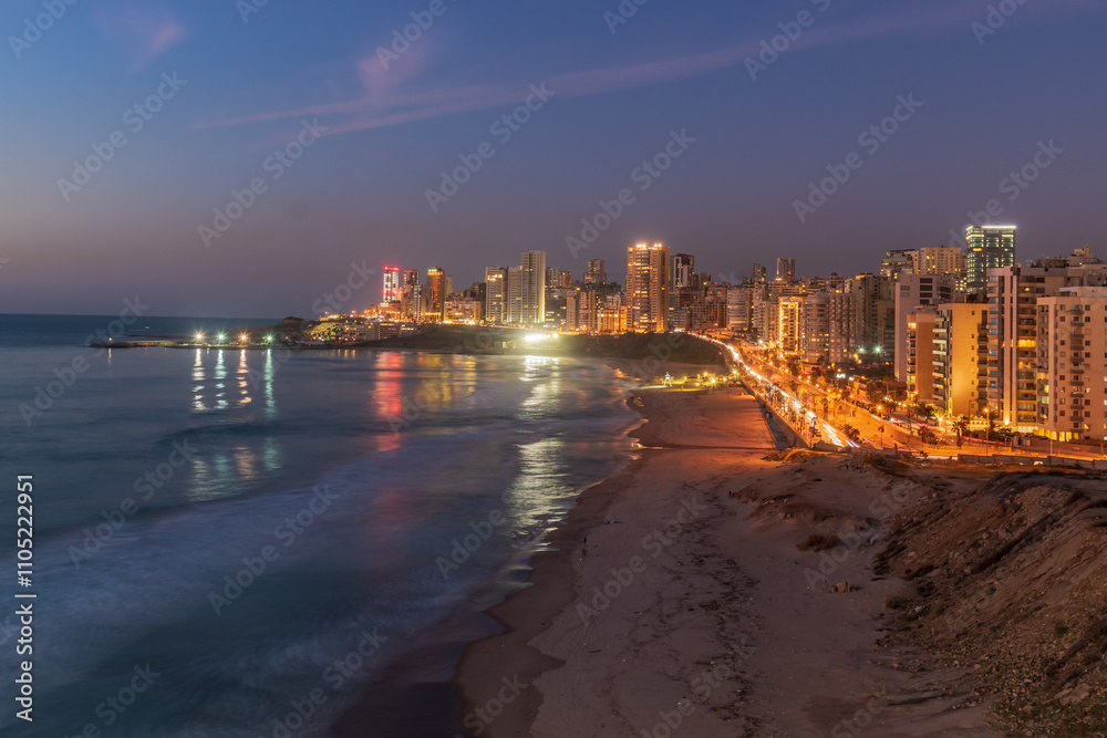 Beirut beach and skylines overview at sunset, Lebanon Beirut beach and skylines overview at sunset, Lebanon