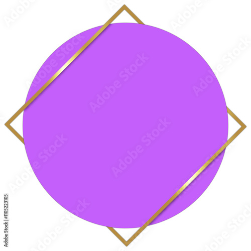 Purple Circular Text Frame with Gold Border, Isolated on White