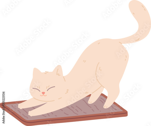 Cat sharpening claws. Cute white pet character