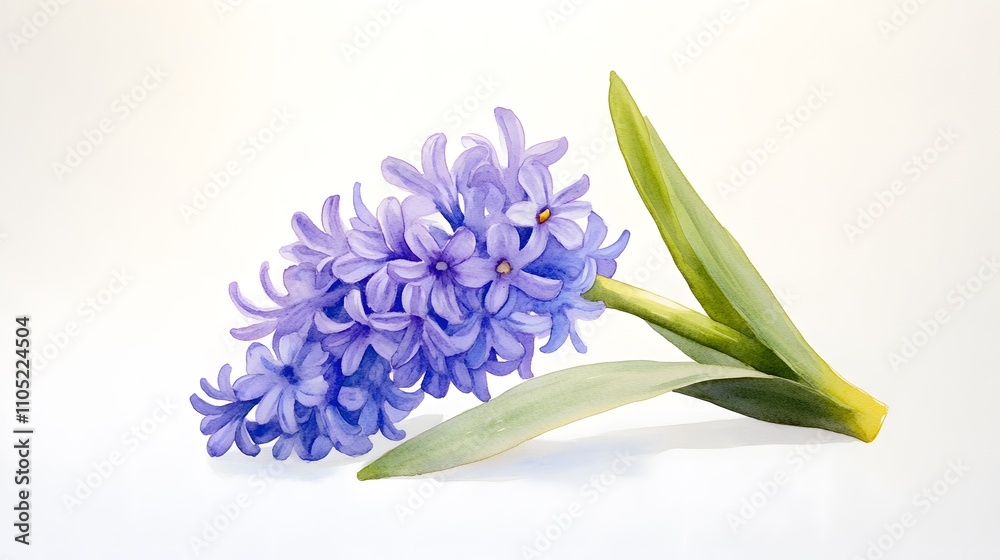 Naklejka premium Watercolor, purple hyacinth clipart, detailed, high in detail, white background