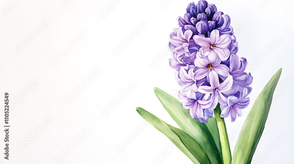 Fototapeta premium Watercolor, purple hyacinth clipart, detailed, high in detail, white background