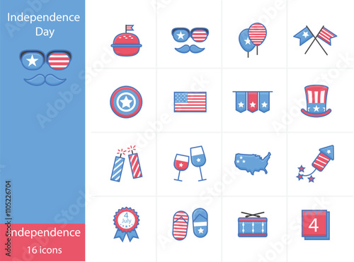 Icons Set Independence Day icon colorful icons set, Vector and Illustration