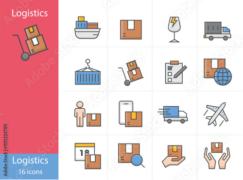 Icons Set Logistics icon colorful icons set, Vector and Illustration