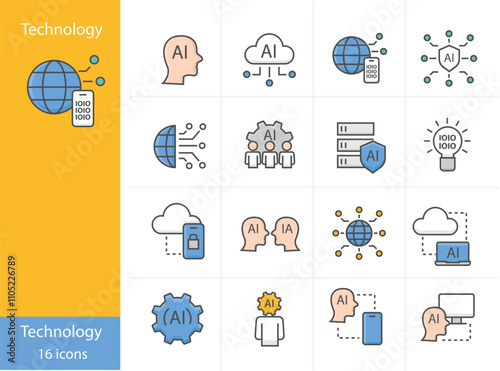 Icons Set Technology icon colorful icons set, Vector and Illustration