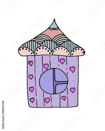 Nice house. Drawing a vector manually. For decoration of postcards, posters, posters, stickers, things. Can be used for children