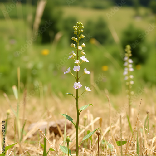 Amidst the beauty of the countryside, a young Withania plant can be seen growing in a field, exemplifying their dicotyledonous traits photo