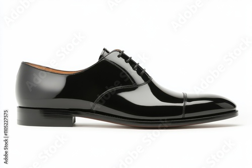 Polished black men s Oxford shoes Isolated on a white background, perfect for formal occasions photo