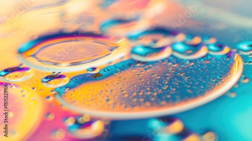 Close-up of oil droplets on the water surface creating colorful rainbow patterns. Environmental protection,scientific research,environmental pollution, sustainable development, natural resources photo