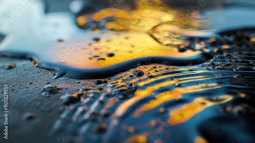 Close-up of oil droplets on the water surface creating colorful rainbow patterns. Environmental protection,scientific research,environmental pollution, sustainable development, natural resources photo