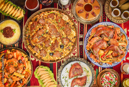Arabic Cuisine, Assorted of Saudi traditional dishes. These dishes are the best representation of the heritage and the heart of Saudi Arabia. It's also Ramadan 'Iftar' in many Arab countries.
