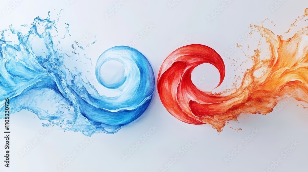 Fototapeta premium Abstract water and fire background, a dynamic interplay of elements with vibrant colors swirling textures