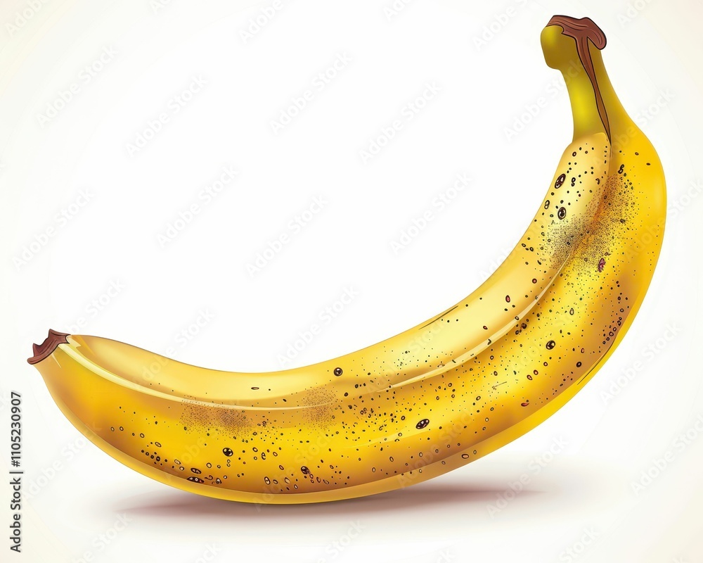 A vibrant yellow banana with a few brown spots, showcasing its ripe and inviting appearance against a light background. A vibrant yellow banana with a few brown spots, showcasing its ripe and inviting appearance against a light background.