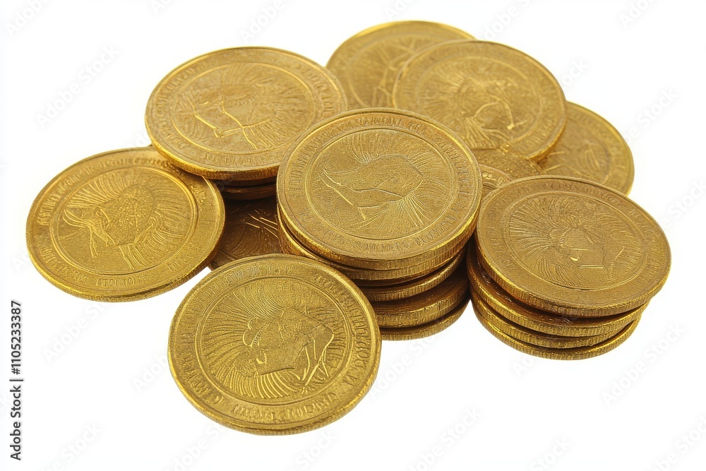 Stack of shiny gold coins symbolizing wealth and success isolated on a white background Stack of shiny gold coins symbolizing wealth and success isolated on a white background
