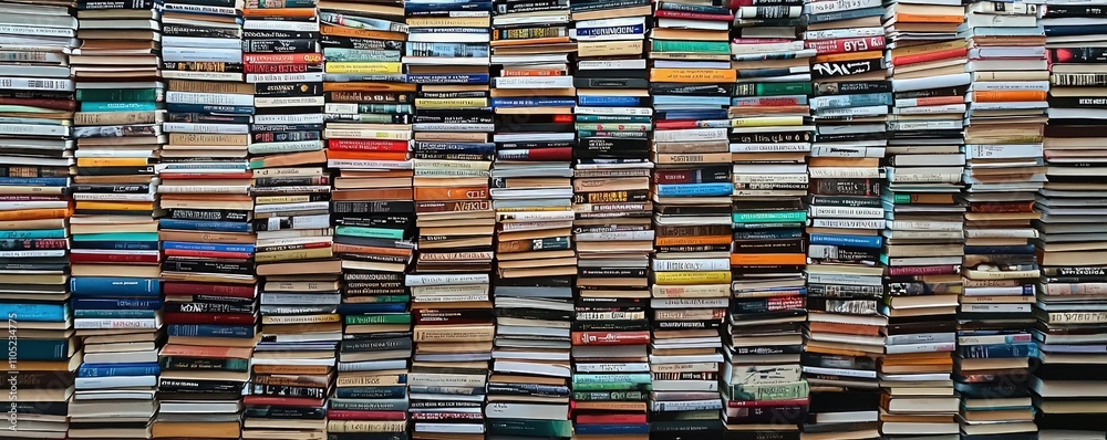 A collection many books stacked neatly A collection many books stacked neatly