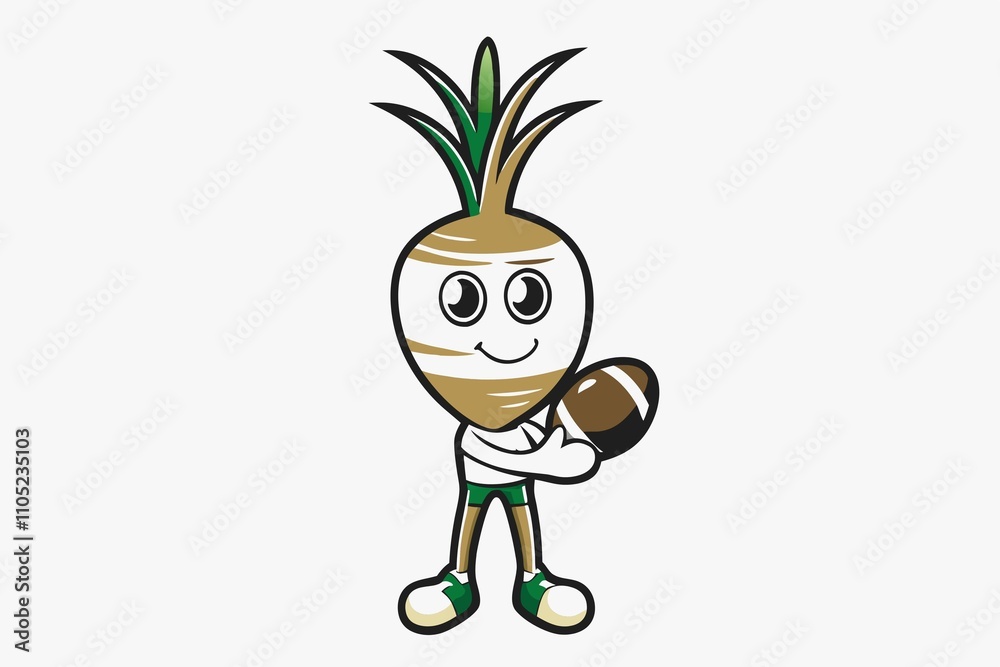 cute face radish playing football in white background cute face radish playing football in white background