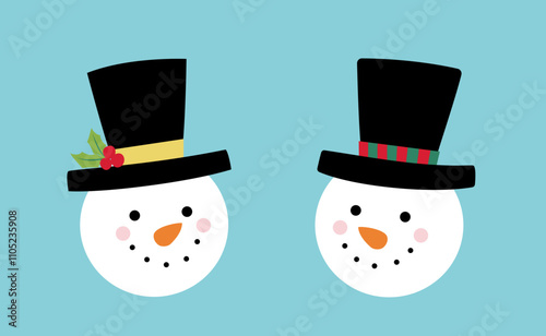 Cute Christmas snowmen head set flat vector illustration.
Winter holiday snowman face cartoon.
Good for card,poster, banner, leaflet .