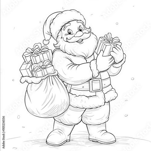A cheerful Santa with a bag...